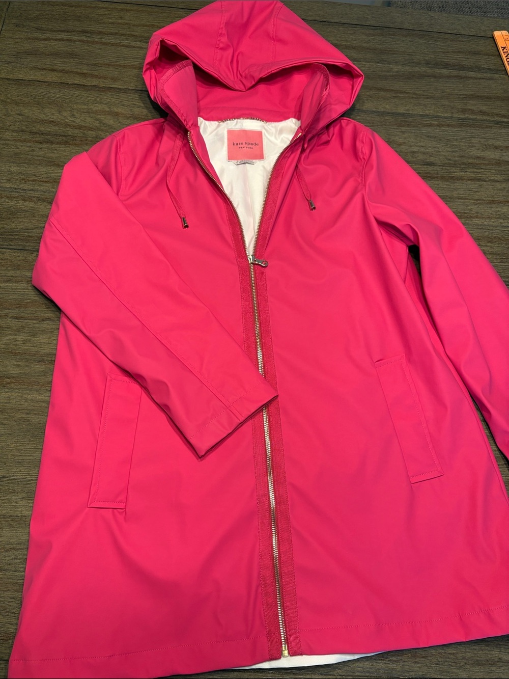 Kate Spade Matte Bright Pink Hooded Rain Jacket